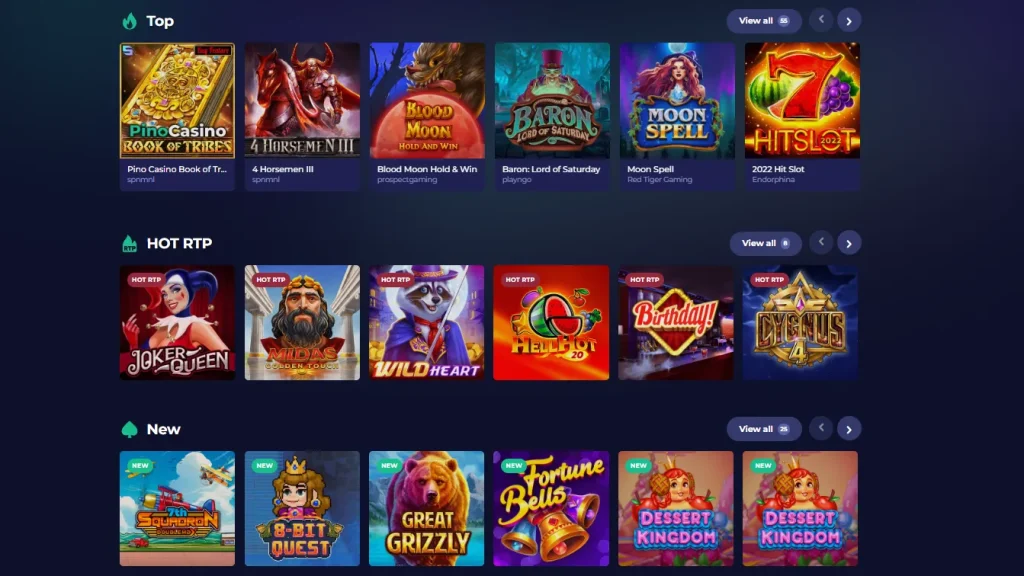 Spelaanbod bij Pino Casino