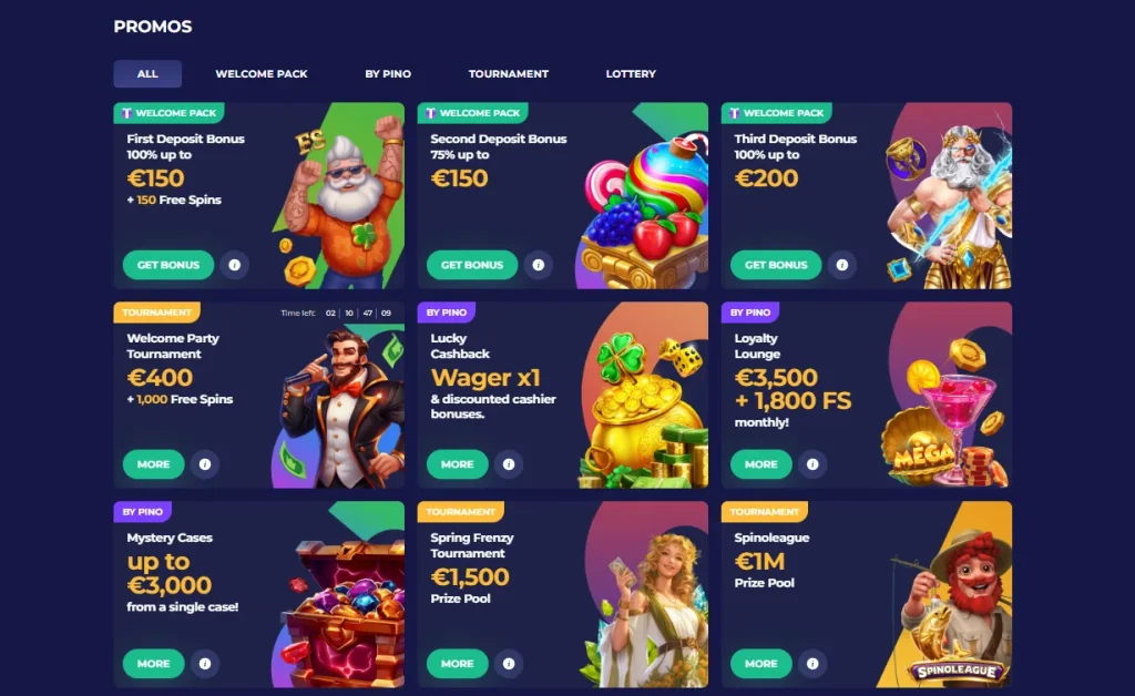 Bonussen en Promoties bij Pino Casino