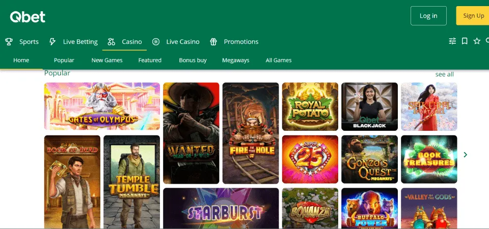 Spelaanbod van Qbet Casino